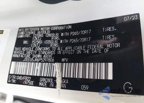 2023 Toyota 4Runner Sr5 из США, поврежденный, VIN JTEEU5JR6P5297806